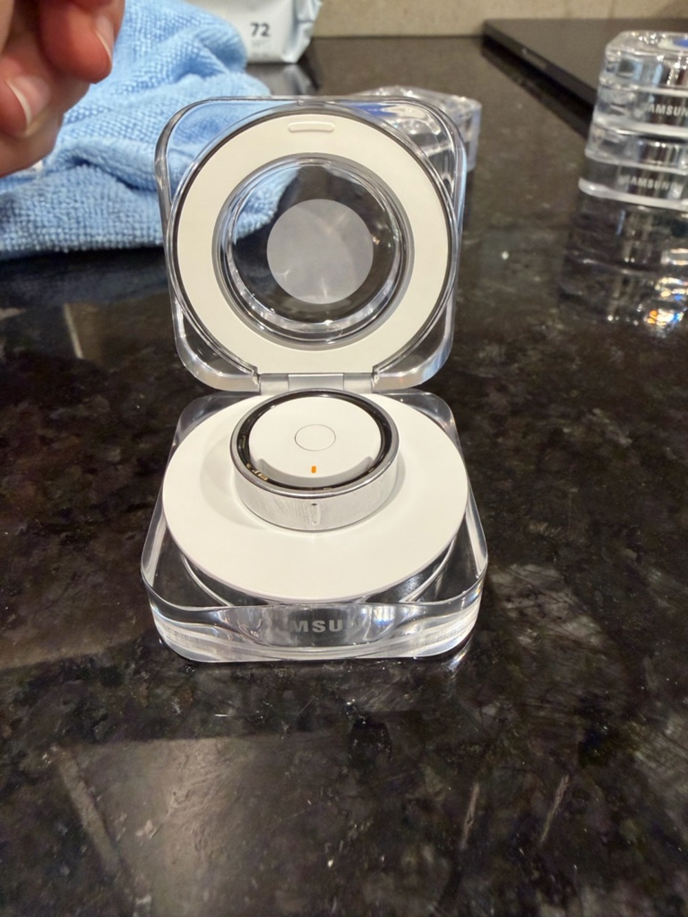 Samsung White and Silver Smart Wearable Ring with Charging Case